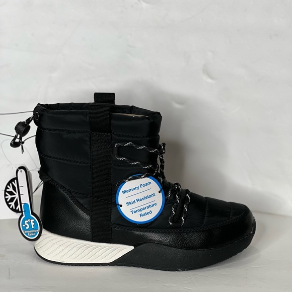 Time and Tru Women's Size 7 Winter Boots black white Puffy Drawstring New - Picture 2 of 11